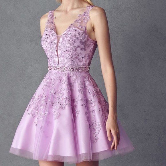 Lilac Lace Skirt Cocktail Short Dress JT853 - Picture 7 of 7